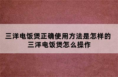 三洋电饭煲正确使用方法是怎样的 三洋电饭煲怎么操作